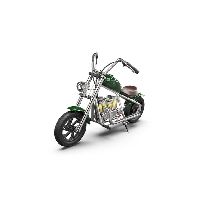 HYPER GOGO Challenger 12 Deluxe - Vert Moto pour Enfant avec Intégration d'Application, 24V, 160W. Cette Moto Électrique Présente un Cadre en Acier durable, des Pneus Tout-Terrain de 12x3-inch, et une Conception Légère à 33lbs. Elle Est Équipée d'Un Moteur de 24V 160W, Offrant une Autonomie de 7.5 miles et des Vitesses Réglables jusqu'à 10 MPH. Comprend un Frein de Moyeu Arrière, une Résistance à l'Eau IP4