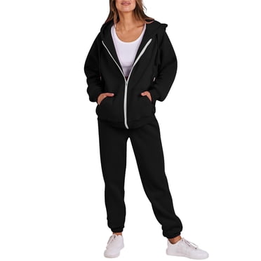 Pisexur Sweatsuits Women 2 Piece Outfit Solid Color Tracksuits Long Sleeve Zip Up Hoodies Jogger Pants with Pockets Casual Loose Vacation Travel Outfits for Women