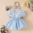 thumbnail image 3 of MIASHUI Robe Barboteuse pour Bébé Fille à Manches Courtes, Justaucorps à Volants, Ourlet de Jupe, Tenue, Bleu, 9-12 Mois, 3 of 6