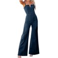 thumbnail image 1 of hoksml Women's Denim Jumpsuit Summer Washed Blue Suspender Overalls Tight Slightly Flared High Elastic Pants Rompers 2025 on Clearance, 1 of 7