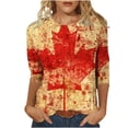 thumbnail image 1 of Amzcrzy Hauts pour Femmes Tendance à Imprimé de Feuille d'Érable T-Shirts de la Fête du Canada Décontractés Col Rond Manches 3/4 Hauts d'Été pour Femmes Confortables Basiques Hauts de Sortie, 1 of 5