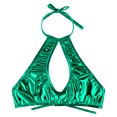 thumbnail image 2 of RUNQHUI Women's Shiny Metallic Keyhole Crop Top Halter Backless Rave Bandeau Vest Bra Clubwear Green One Size, 2 of 6