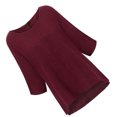 thumbnail image 4 of Femmes T-Shirt Couleur Unie Casual Top Manches Courtes Lin Manches T-Shirt Femmes Blouse, Rouge Vin, M, 4 of 6