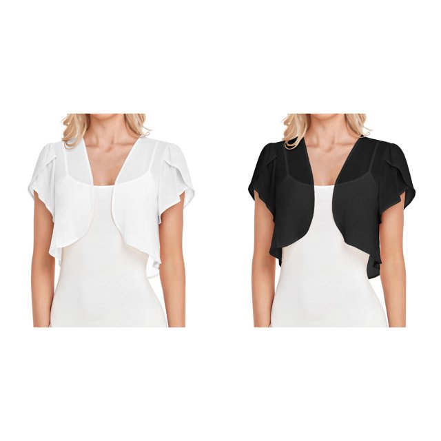(2-Pack) Kcodviy Women Solid Short Cardigan Plus Sleeve Cropped Bolero Open Women Plus Sweaters Front Chiffon Cardigan