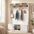 thumbnail image 3 of Costway 6-in-1 Hall Tree wirh Bench Storage Adjustable Shelves Hanging Hooks Shoe Cubbies White, 3 of 10