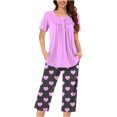 thumbnail image 1 of Timegard Ensembles Lounge pour Femmes Col Rond Manches Courtes Haut Plissé Pantalon Capri à Imprimé avec Poches Tenues de Pyjama Confortables, 1 of 7