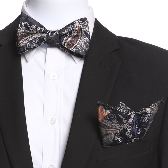 Amedeo Exclusive Men's Black And Bronze Silk Self Bow Tie