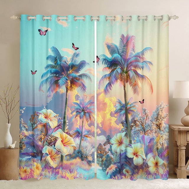 Erosebridal Rideaux en Palmier de Coco Lot de 2 (52x63), Rideaux Occultants 30 %-50 % à Fleurs Blanches, Décoration Ciel de Rêve