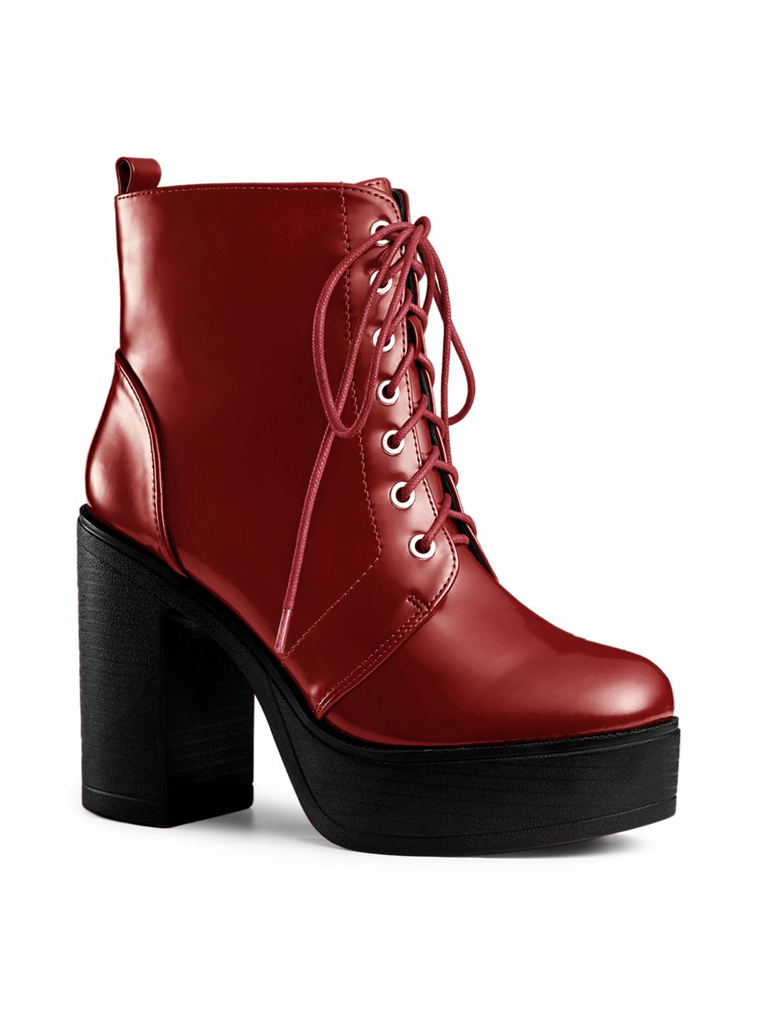 Unique Bargains Women's Zip Platform Chunky Heel Combat Boots