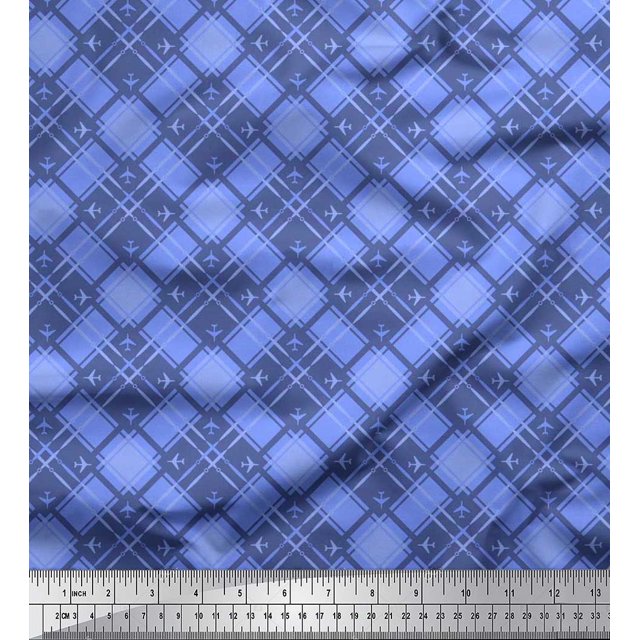 Soimoi Poly Georgette Fabric Diagonal Check Printed Craft Fabric by The Yard 42 Inch Wide