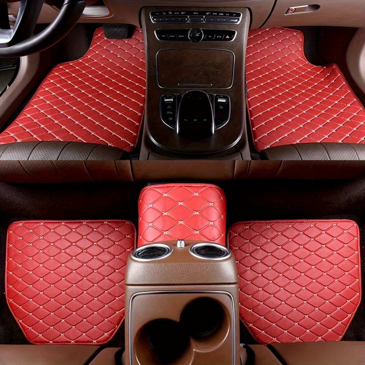5pcs Car Floor Mats, Universal Waterproof Front & Rear Seats Floor Mats, PU Leather