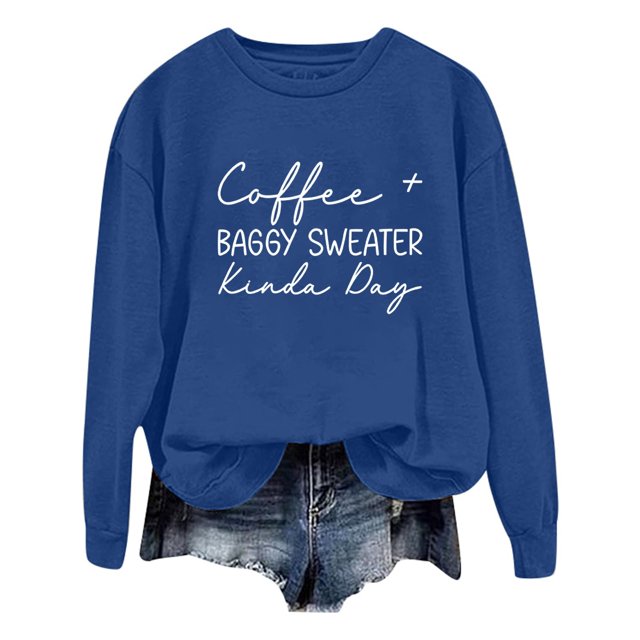 WEAIXIMIUNG Custom Sweatshirt Ladies Fashion Leisure Pure Color Loose Long Sleeved Printed Letters Round Collar