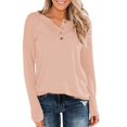 thumbnail image 2 of Timegard Womens Tops Notched V-Neck Button Long Sleeve Solid Color Comfy Fall Casual Loose Tee Tops, 2 of 4