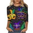 thumbnail image 1 of Penkiiy Blouse de Carnaval Manches 3/4 Chemise de Printemps Tee Quotidien Imprimé Masque Blouse Mardi Gras Col Rond 2024 Tee Tunique Habillée 3TG Multicolore, 1 of 5