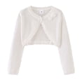 thumbnail image 1 of uublik Little Girls Coat Kids Button Closure Sweaters Cropped Jacket Cover Up Tops White, Size 2-9 Years, 1 of 4