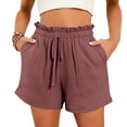 thumbnail image 2 of Dealovy Lounge Shorts for Women High Elastic High Rise Textured Drawstring Wide Leg Shorts with Pockets, 2 of 6