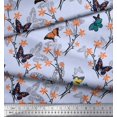 thumbnail image 3 of Soimoi Blue polyester Crepe Fabric Flower & Butterfly Decor Fabric Printed BTY 52 Inch Wide, 3 of 5