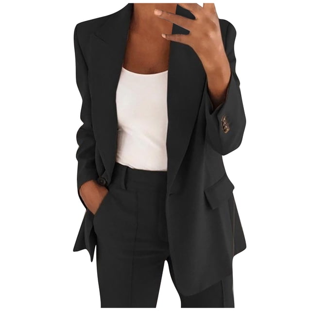 PEZHADA Économies d'Automne Veste Blazer Froncée à Manches Longues Ouverte à l'Avant pour Femme en Noir. Ce Blazer Décontracté de style Professionnel Présente un Col à Revers, des Manches Longues et un design Ouvert avec des Poches Fonctionnelles. Fabriqué en polyester durable, Il Convient à Toutes les Saisons et à Toutes les occasions, Y Compris le Travail, les Événements Formels Ou les Sorties Décontractées. Le Matériau Léger Assure Confort et style, s'Agence Bien avec des jeans, des Jupes Ou des Pantalons.