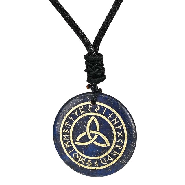 lionlar Antique Triquetra Pendant Rune Pendant Necklace Smooth Carved Rune Jewelry Black Dark Blue