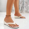thumbnail image 3 of Women's Faux Leather Wedge Flip Flops with Arch Support Comfortable Open Toe Slip On Summer Slide Sandals Beige Size 6.5, 3 of 8