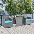 thumbnail image 4 of Costway 3PCS Patio Rattan Furniture Set Cushioned Sofa Armrest  Turquoise, 4 of 10