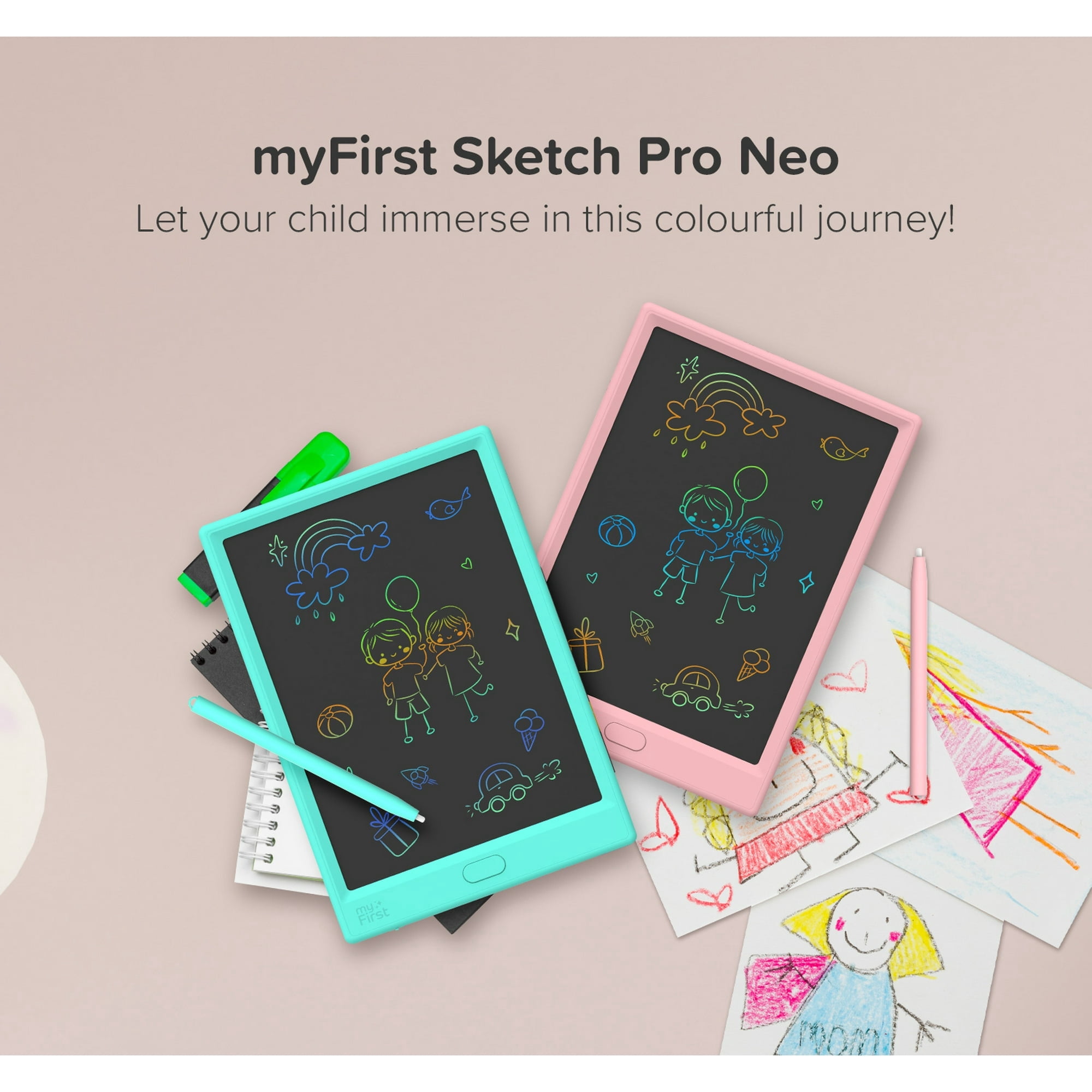 myFirst Sketch Pro Neo - Tablette à écrire LCD, tablette de dessin pour enfants (Couleur bleue)
