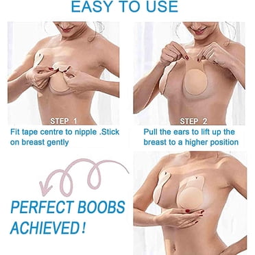 3 Pairs Adhesive Bra, Reusable Strapless Self Silicone Push Up Invisible Sticky Nipple Covers for Women Beige