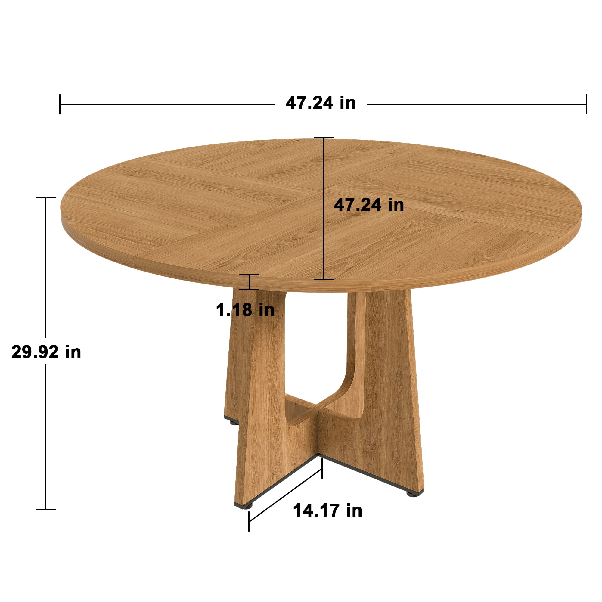 Noble House 47" Round Dining Table for 4,Farmhouse MDF Circle Table with Wood Grain Finish,Oak