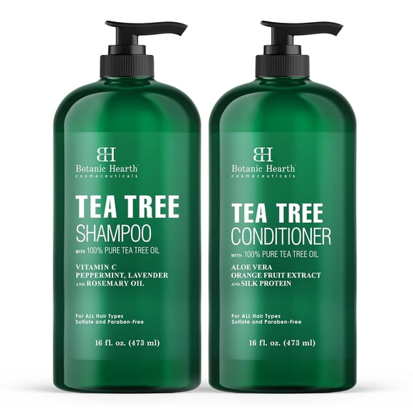 Botanic Hearth Tea Tree Shampoo and Conditioner Set - with 100% Pure Tea Tree Oil, for Itchy and Dry Scalp, Sulfate Free, Paraben Free - for Men and Women - 2 bottles 16 fl oz each