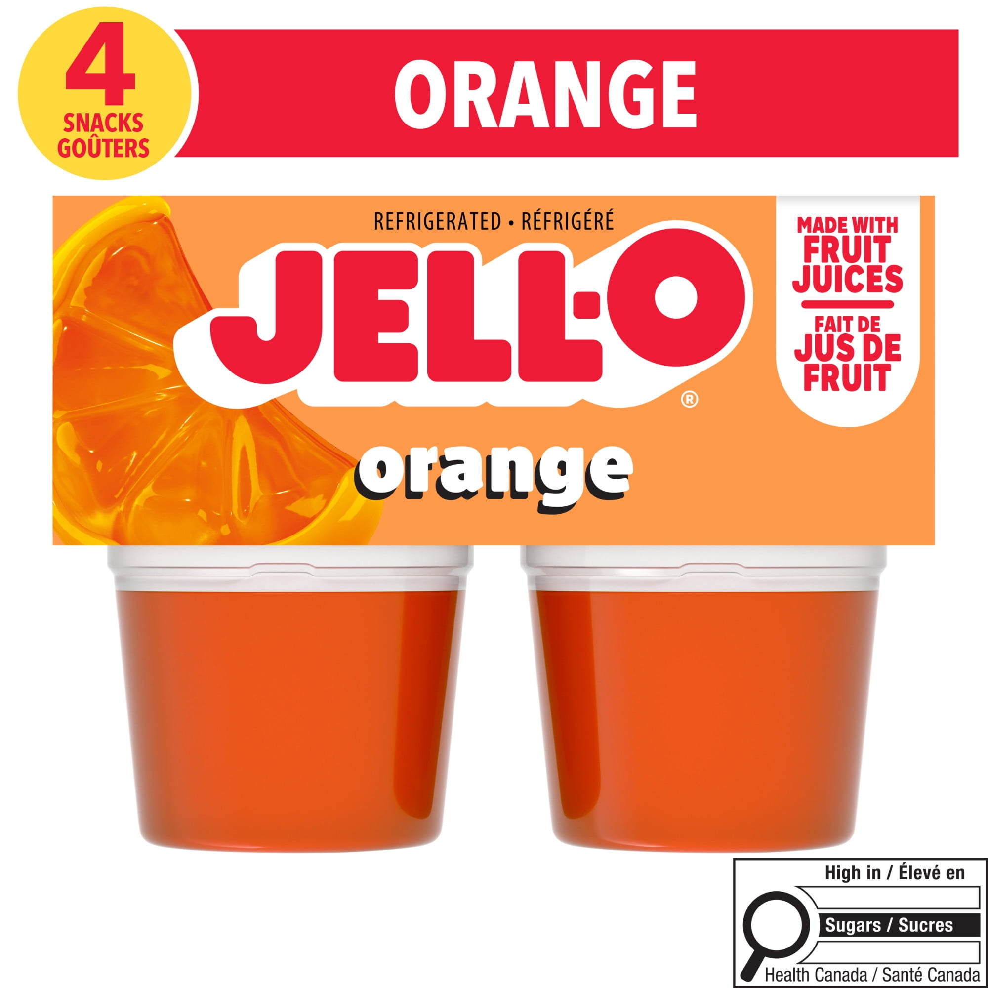 Jell-O Orange Refrigerated Ready-to-Eat Gel Snack Cups, 4 ct Cups