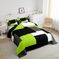 thumbnail image 3 of Erosebridal Modern Abstract Bedding Full Comforter Set, Square Geometric Bedding Sets Full with Comforter, Green Yellow Reversible Down Comforter, Ultra Soft Bedroom Decorative, 3pcs, 3 of 8