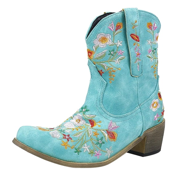 Babysbule Womens Shoes Clearance, Women Fashion Embroidered Cowboy Riding Boots Casual Warm Middle Heels Middle Tube Short Boots Shoes