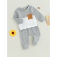 thumbnail image 3 of Fortune 0-3T Toddler Baby Boy Waffle Clothes Patchwork Sweatshirt Pullover Long Pants Infant Fall Winter Outfits, 3 of 6
