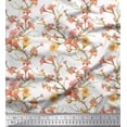thumbnail image 1 of Soimoi Tissu Crêpe polyester Blanc Imprimé Floral Feuilles & Azalée au Mètre 42 Pouces de Large, 1 of 3