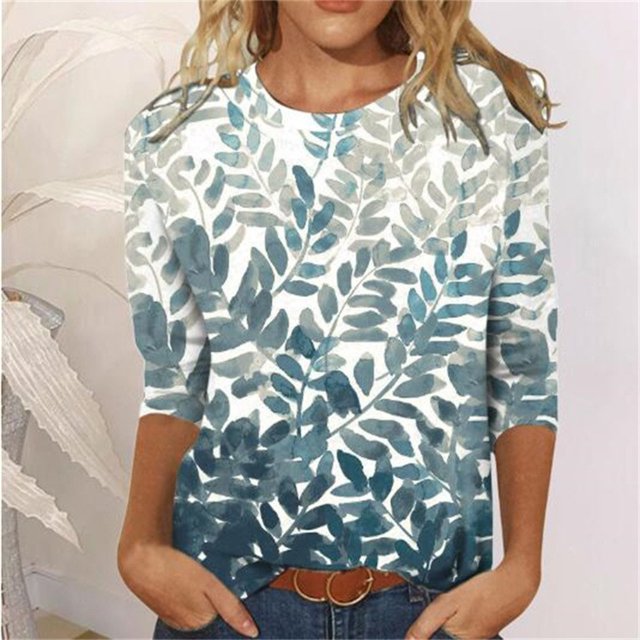 TIMIFIS 3/4 Sleeve Shirts for Women Button V Neck Loose Womens Tops Fall Clothes Mid Length Three Quarter Sleeve TopsFall