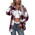 thumbnail image 2 of Women Plaid Flannel Shirt Jacket Button Down Lapel Long Sleeve Shacket Cardigan Coats Fall Spring Clothes, 2 of 5