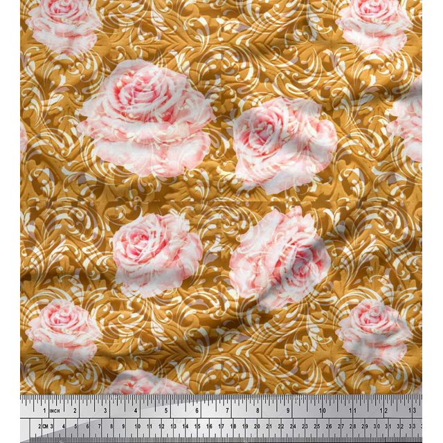 Soimoi Rayon Fabric Check & Roses Floral Print Fabric by The Yard 42 Inch Wide