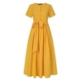 thumbnail image 5 of adviicd Robes pour Femmes Robe Décontractée d'Affaires 2024 Été Travail Bureau Col en V Fendue Ceinturée Sans Manches Robes Jaune,m, 5 of 5