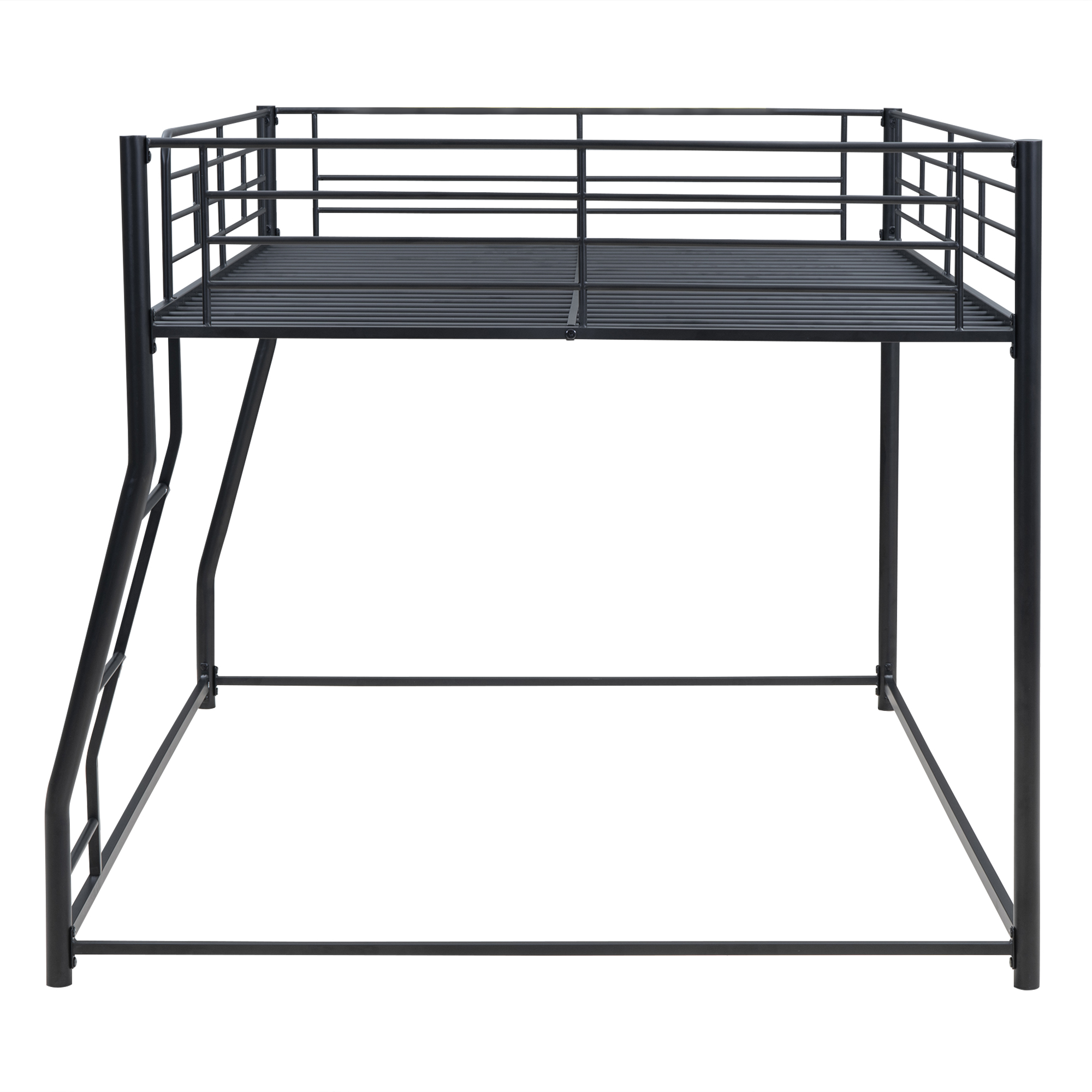 Noble House Full XL Over Queen Metal Bunk Bed,Black Industrial Frame with Guardrails & Slats,Black