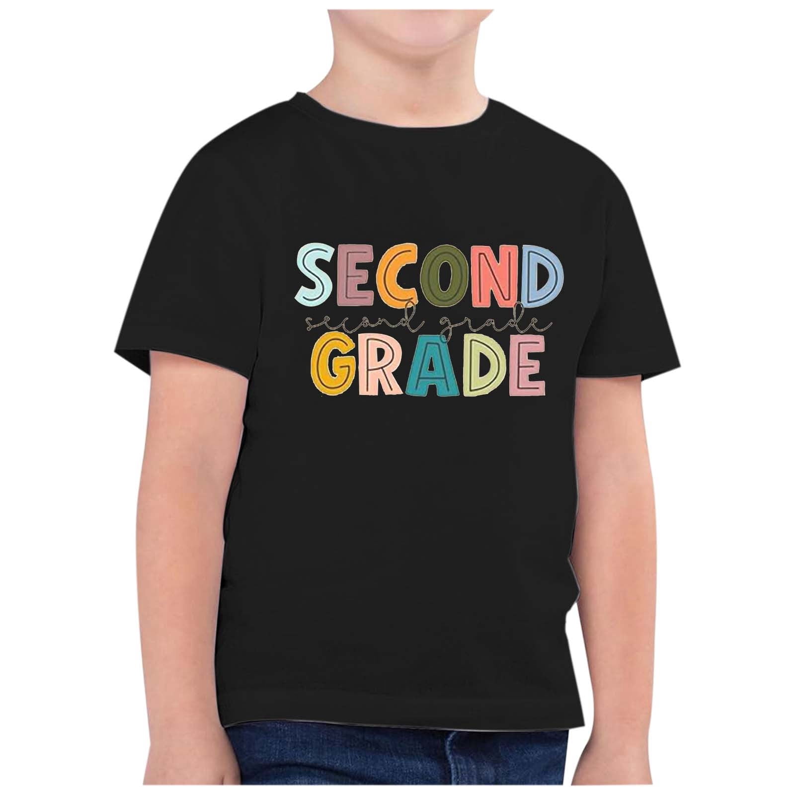 TZEWGL Hauts pour Fille Garçon Rentrée Scolaire Saison Imprimé Col Rond Manches Courtes Vêtements pour Filles Garçons Taille 4-5T