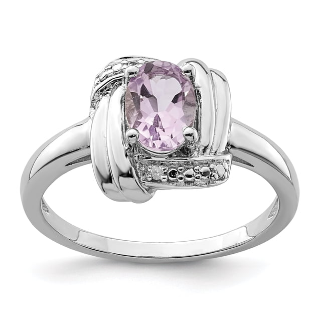 925 Sterling Silver Rhodium Diamond and Pink Quartz Ring
