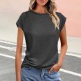 thumbnail image 2 of T-shirts en Polyester, Hauts d'Été pour Femmes, Manches Courtes à Cap, Col Rond, Tuniques, Chemisiers, T-Shirts Doux Unis, T-Shirts Décontractés de Base (S, Gris Foncé), 2 of 6