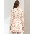 thumbnail image 4 of INSPIRE CHIC Robe à Fleurs pour Femme à Manches Longues, Taille Élastique, Ourlet à Volants, avec Ceinture, 4 of 5