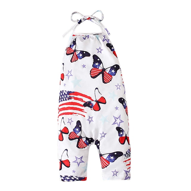 Birdeem Girls Childrens Summer Independence Day Romper Sling Sleeveless Backless Short Jumpsuit