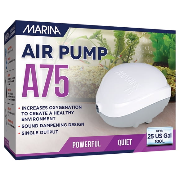 Marina A75 Aquarium Air Pump for Freshwater & Saltwater Tanks, 25 US gal (100 L)
