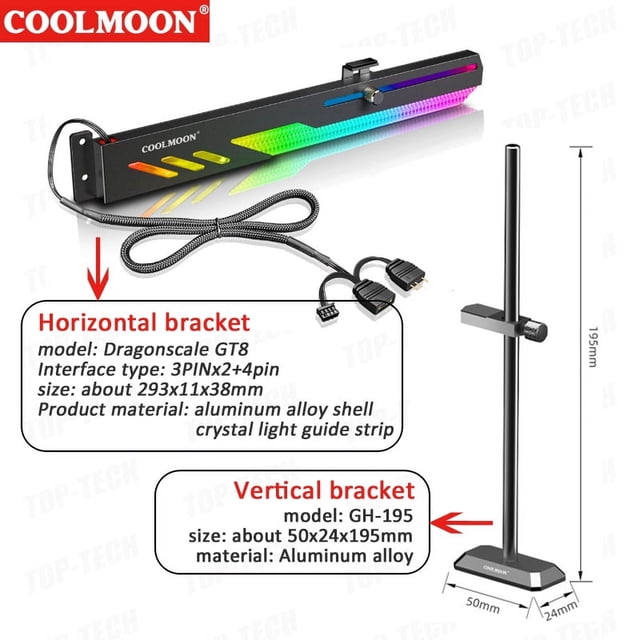 GT8 Horizontal GPU Support 5V ARGB Bracket Support Computer Video Card Stand GPU Holder PC Case Cooling Kit Black Set 1Set