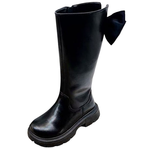 Yammkia Combat Boots for Girls Kids' Tall Field Boots, Starter Horse Riding Boots with Stretchy Easy-Fit Synthetic Leather and Rear Zipper Size 2.5 (Black,Big Kids 2.5)