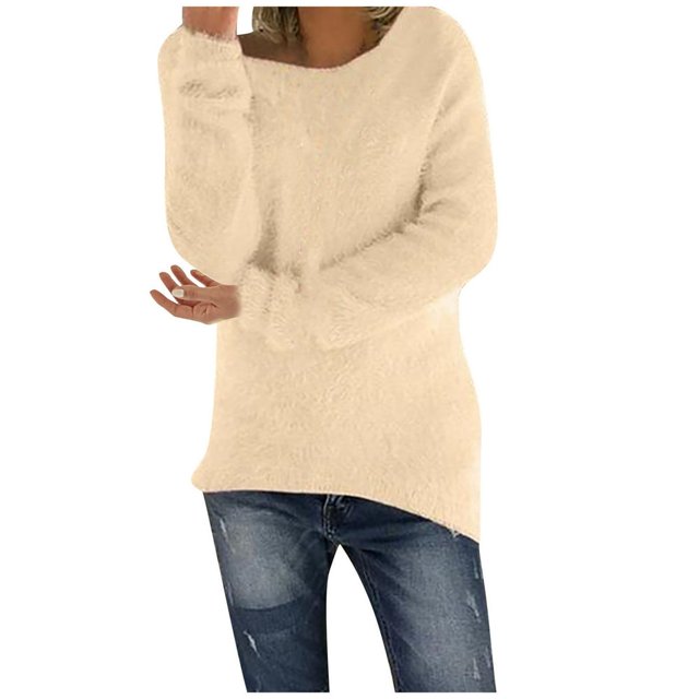 Chandails pour Femmes Unis Coupe Ample Blouse Légère Confortable Hauts Automne Hiver Manches Longues Hauts Décontractés Col Rond Chandail Hauts Noir P