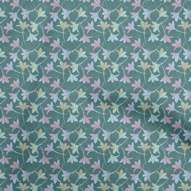 oneOone Cotton Cambric Teal Green Fabric Leaves Sewing Craft Projects Fabric Prints By Yard 42 Inch Wide