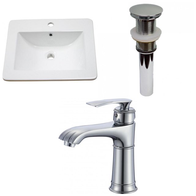 American Imaginations 21-in. W 1 Hole Ceramic Top Set In White Color - Drain Incl. AI-32867